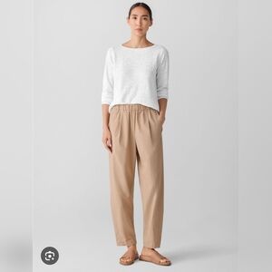 Eileen Fisher Women's Washed Organic Cotton Poplin Lantern Pant Khaki Size XL